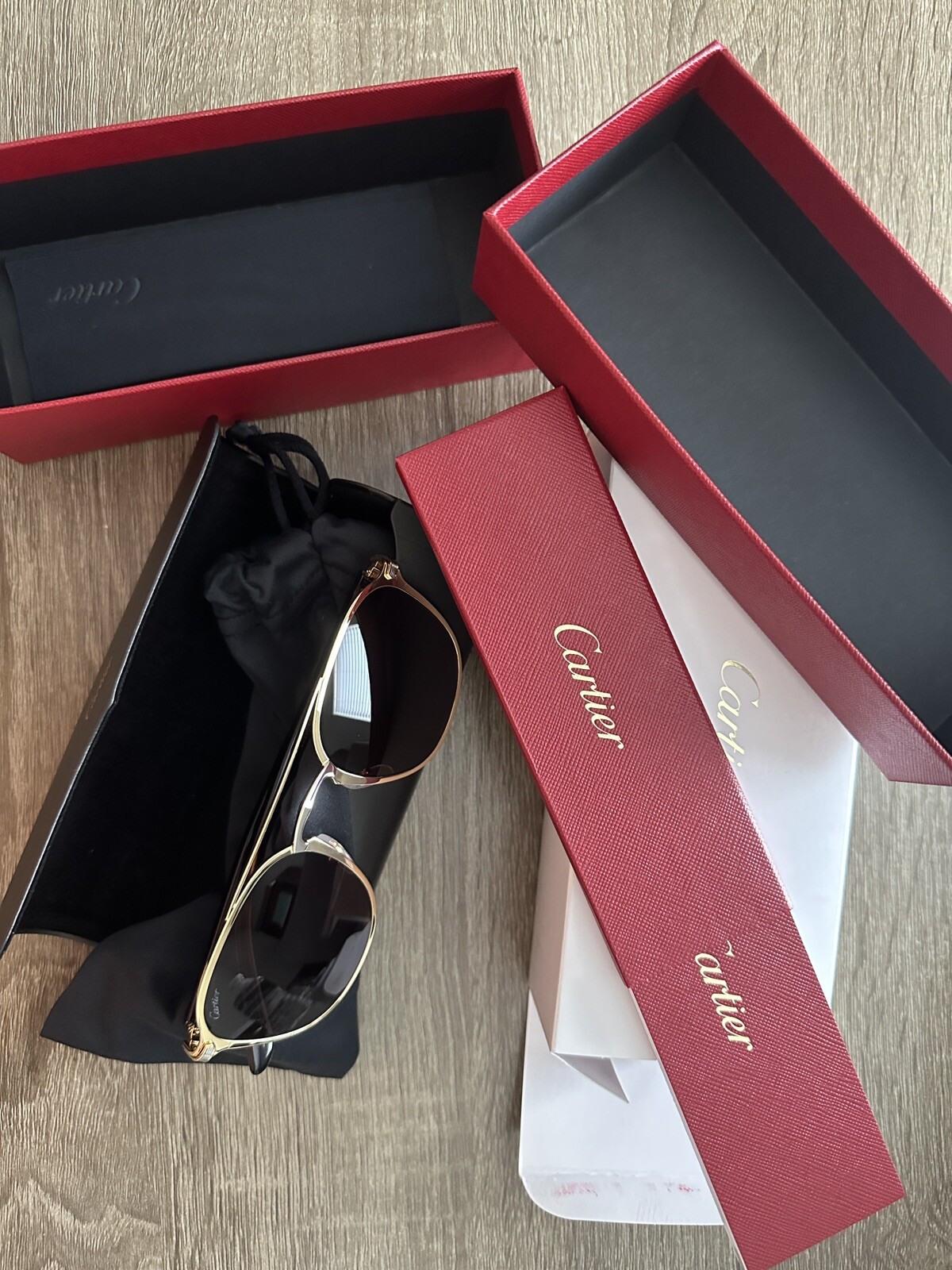 Cartier Aviator Sunglasses Gold Havana Brown 60mm Polarized CT0012S-image