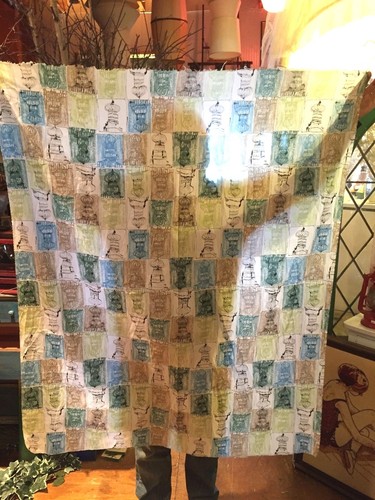 Vtg Cotton RAYON Atomic MidCentury Abstract Fabric 45" X 53" Birdhouse Geometric - Picture 3 of 4