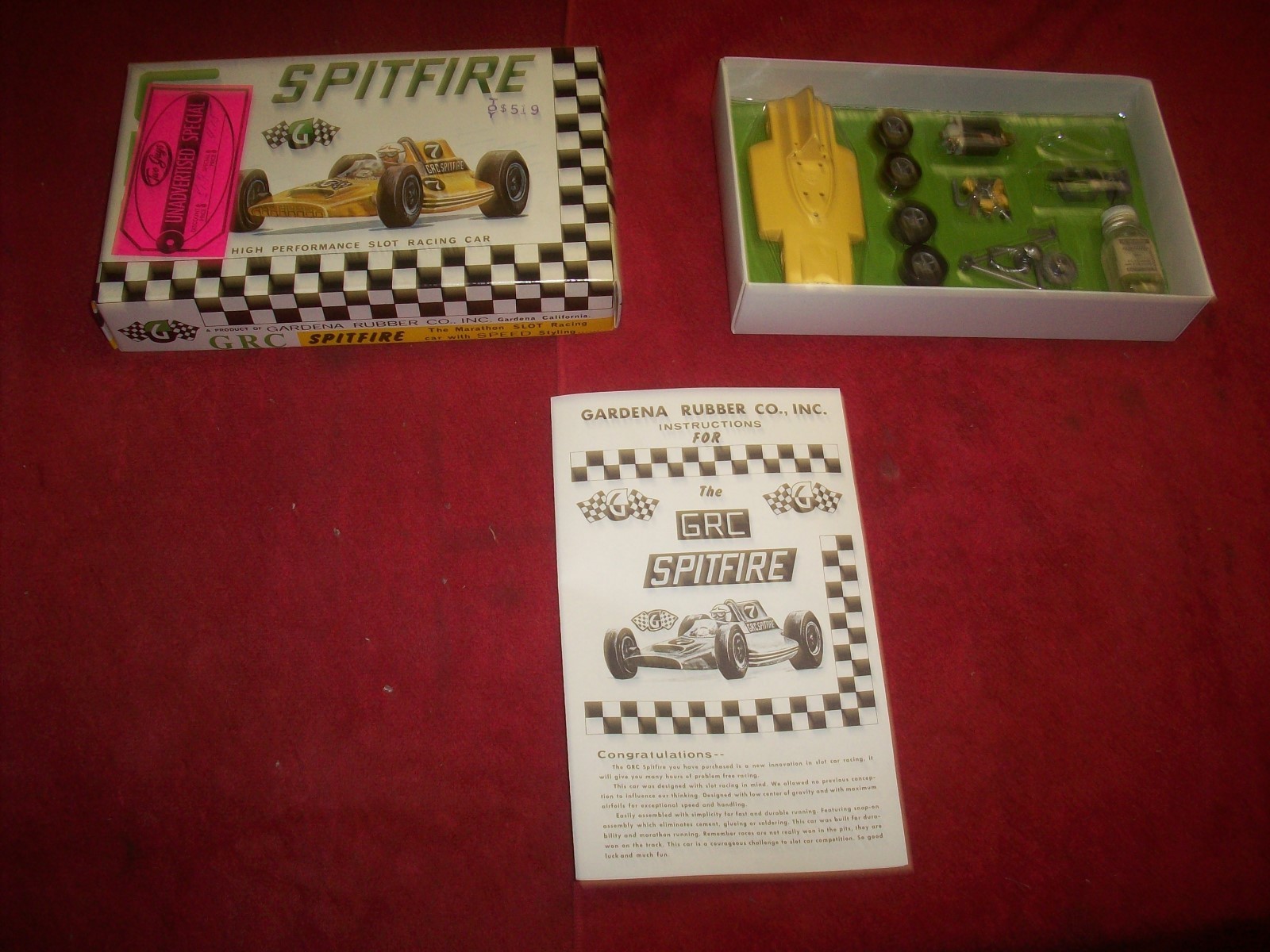 Vintage década de 1960 nos Gardena goma co GRC Spitfire alto rendimiento ranura de coche escala Vintage década de 1960 nos Gardena goma co GRC Spitfire alto rendimiento ranura de coche escala