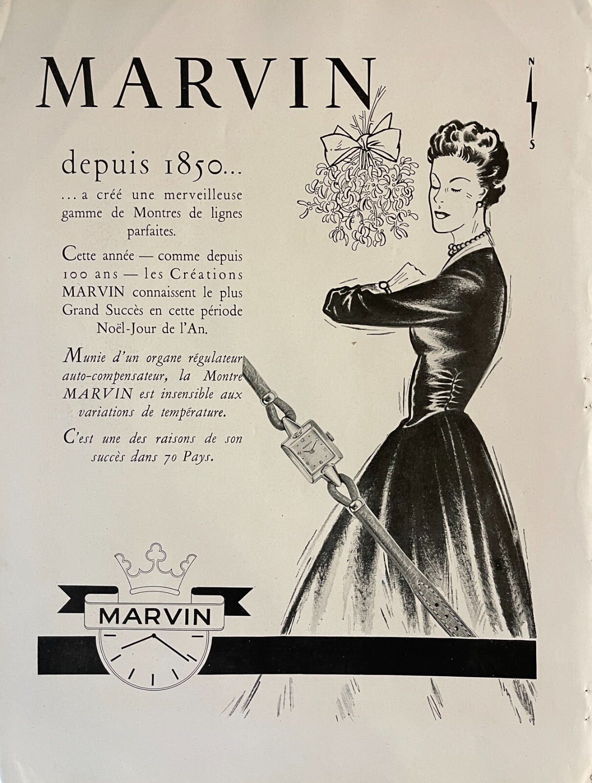 Ювелирные изделия 1950 Marvin Watch Ad