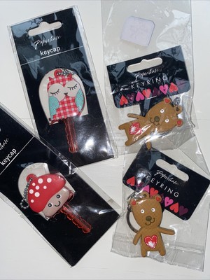 Set 4 Items Keyring Keyring Bear Key cap Owl Mushroom Paperchase