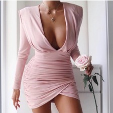 House of CB London Gigiana Long Sleeve Mini Dress Pink Size XS Shoulder Pads