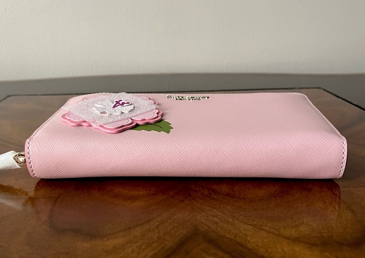 Kate Spade Hawaiian Hibiscus Flower Applique Tutu Pink Leather Zip