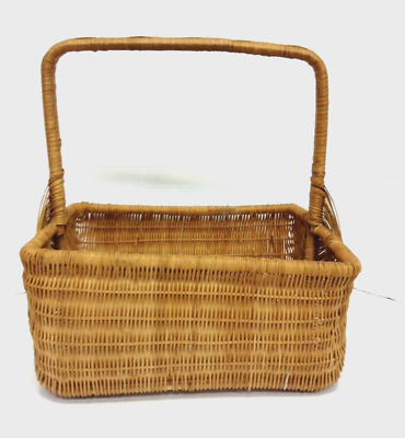 Square Basket with Handle brown wicker 13x13 picnic storage