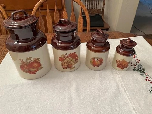 MCCOY Pottery 251,252,253,254 Cookie Jars Canister Pineapple Harvest Mid Century