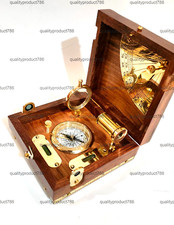 Nautical brass marine master box, direction compass, telescope, magnifying glass