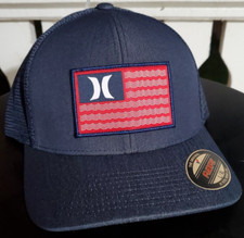 Gorra Hurley Azul Oscuro Icono Bandera Camionero L/XL Azul sobre Azul Malla Aspecto Limpio