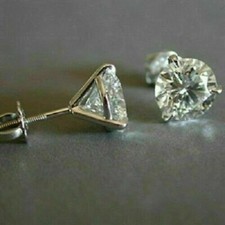 2.Ct Round Cut Lab-Created Diamond Solitaire Screw Back Stud Earrings 925 Silver