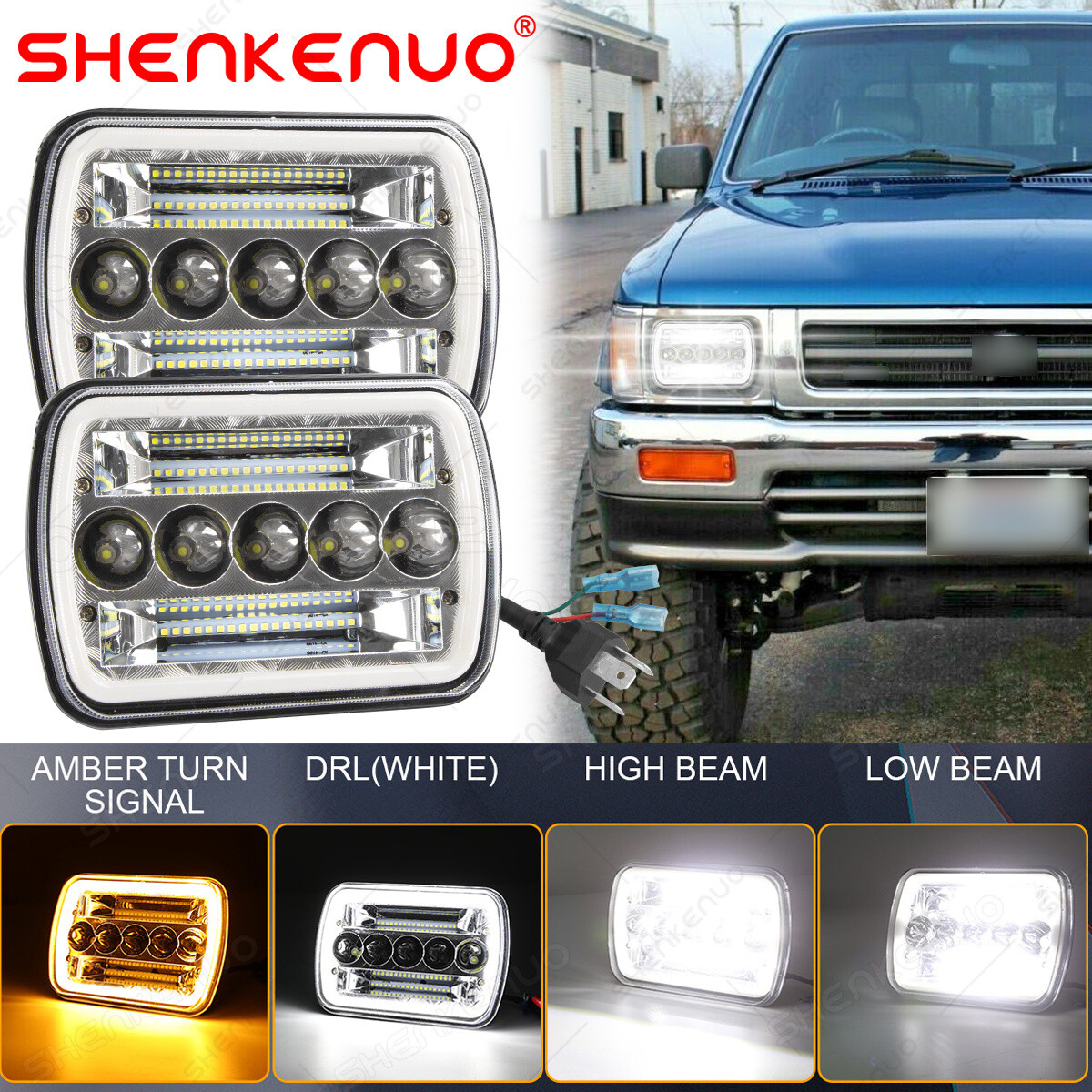 5x7 7X6 LED Headlight H L DRL Signal For Toyota Pickup 1982-95