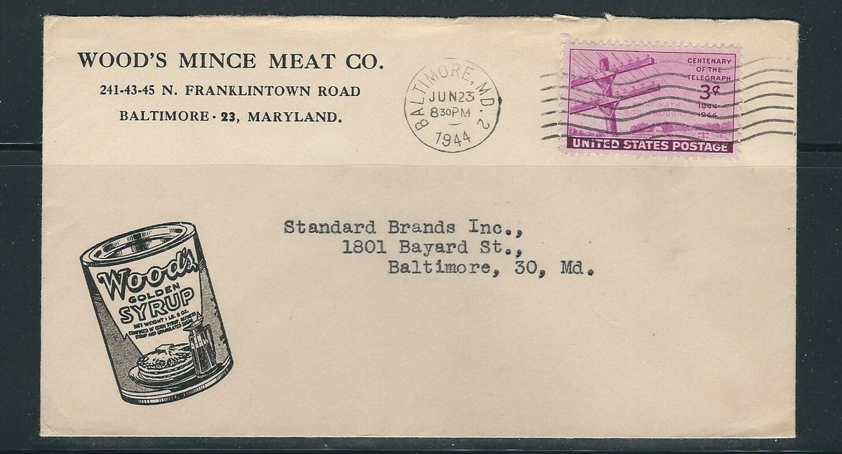 アメリカンペーパー UNITED STATES 1944 ADV. Cover for WOODS MINCE MEAT Co. VF