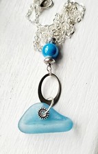 Blue sea glass pendant necklace