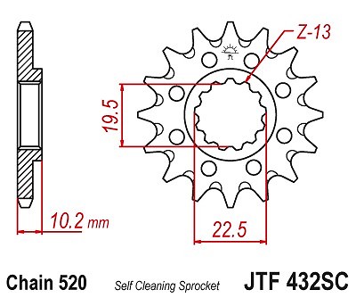 JT Sprockets - JTF432.14 - Steel Front Sprocket, 14T Lightweight