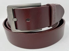 Buffway Men's Size 56 Genuine Natural Leather Belt Square Buckle Brown Work New