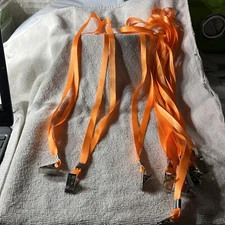 LOT 10 FLAT NECK LANYARD WITH BULLDOG CLIP Orange 1/2"w 32" around polyester NEW