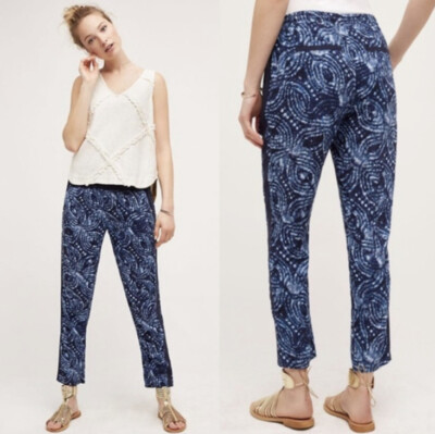 ANTHROPOLOGIE HEI HEI Blue Batik Print Maree Pants Size XS