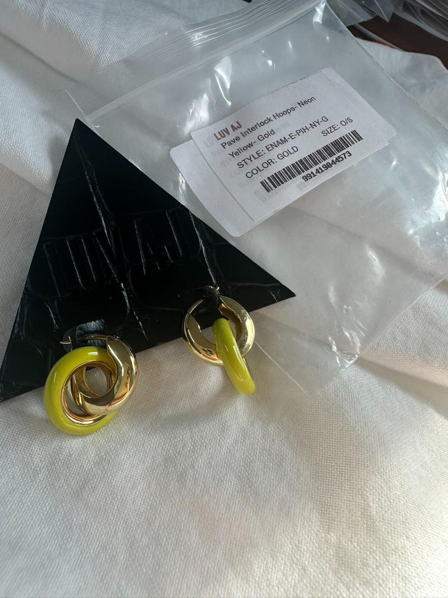 LUV AJ ENAMEL INTERLOCK HOOPS- GOLD (HOT PINK, BRIGHT GREEN, NEON YELLOW)