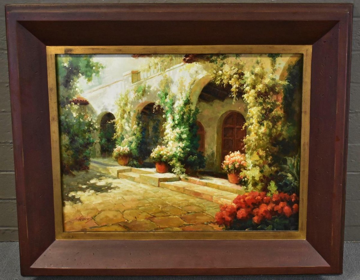 Large Original Oil Painting On Canvas Signed Garden Villa Scene | eBay