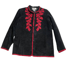 Linea Louis Dell'olio Womens M Applique High Collar Suede Leather Coat Red Black