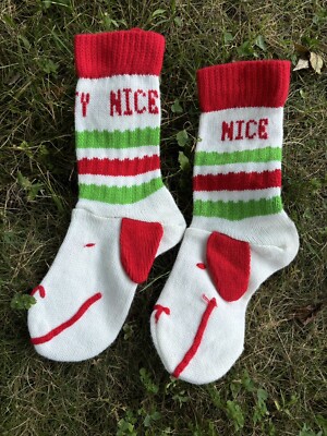 Vintage Set 1980 Knock Off Snoopy Naughty Nice Small Christmas Stockings Funny