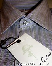 NEW men ROBERT GRAHAM 15.5 35 sl DRESS CASUAL SHIRT Lilac stripes FITTED Styling
