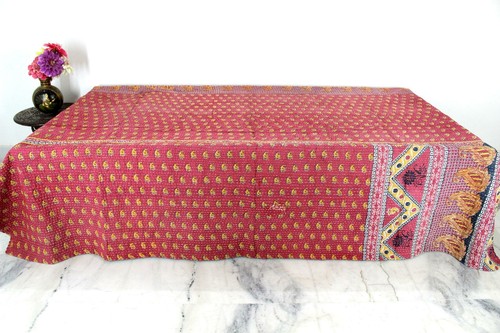 Vintage Kantha Quilt Indian Cotton Bedspread Embroidered Bedding Throw e - Picture 4 of 5