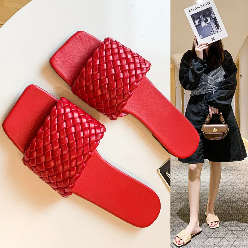 Women Braided Slide Sandals Open Toe One Strap Slip On Flat Sandals Casual Shoes