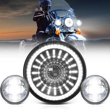 7" Round LED Halo Headlight w/ 4.5" Fog Passing Lights For Motorcycle Motorbikes