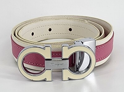 Ferragamo ホワイトレザーベルト 95cm SALVATORE FERRAGAMO REVERSIBLE & ADJUSTABLE BELT WHITE/NERO