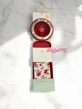 3 Pc Floral Fruit Red Sink Kitchen Sink Strainer Sponge Silicone Tray Pomegranat