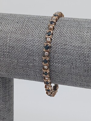 Blue spinel And Diamond Tennis Bracelet 925 FAS Stirling Silver Box Clasp 7 