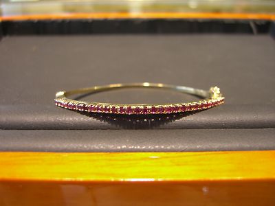 WOMENS FINE RUBY- BANGLE BRACELET 14K YELLOW GOLD NEW FITS 6.25'' WRIST