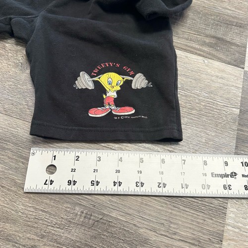 Vintage 90s Looney Tunes Tweety's Gym Black Boys Medium Graphic Shorts Sweats - Picture 10 of 10