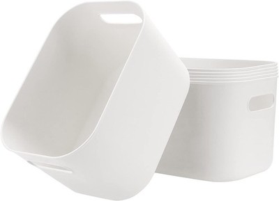 JOIKIT 6 Pack White Storage Bins with Handles, 10 x 7 x 6.3 Inch White Bathro...