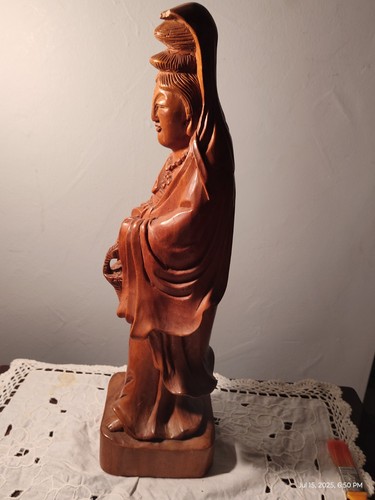 Vintage Hand Carved Asian Lady Holding Basket 17" - Picture 10 of 13