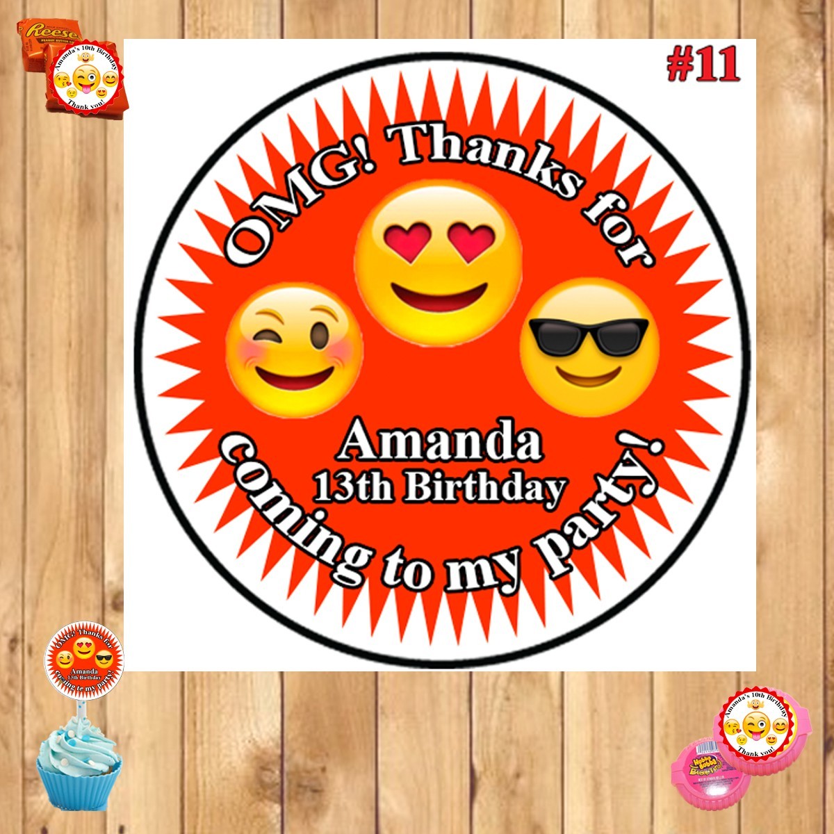 Emoji Birthday Round Stickers 1 Sheet Personalized and Printed