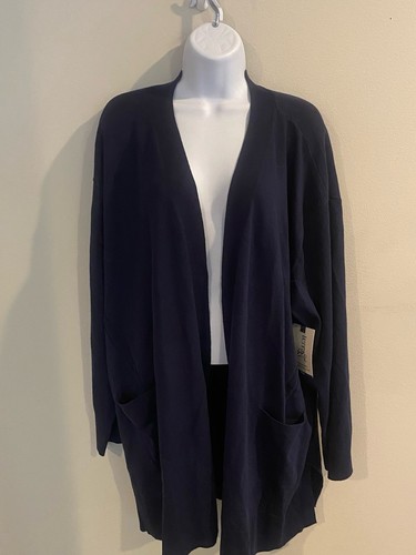 Women's Terra & Sky Open Front Navy Cardigan Sweater Lightweight 3 XL NWT