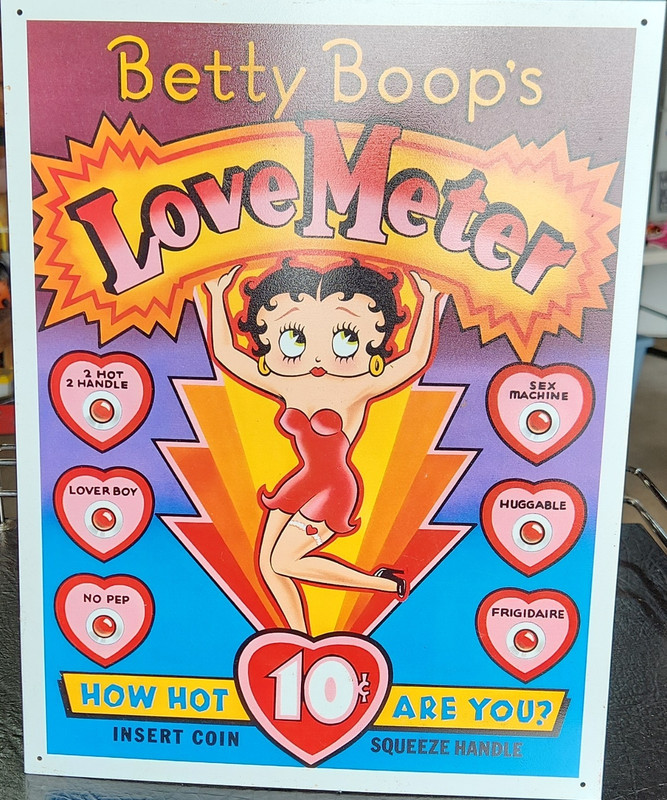 Betty Boop Love Meter Metal Sign, Multicolor Vertical Rectangle Plaque