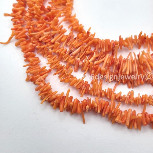 Pumpkin Orange Coral Stick Beads Branch Chip Small Brick Coral Beads Strand 16" - Picture 4 of 7