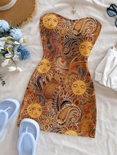 SHEIN Tube Summer Boho Mini Dress