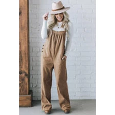 AYRA Tan Corduroy Side Button Pockets Oversized Overalls size Medium 