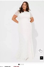 Ivory Lace Short Sleeve Fit Flare Wedding Dress NWT Size 14