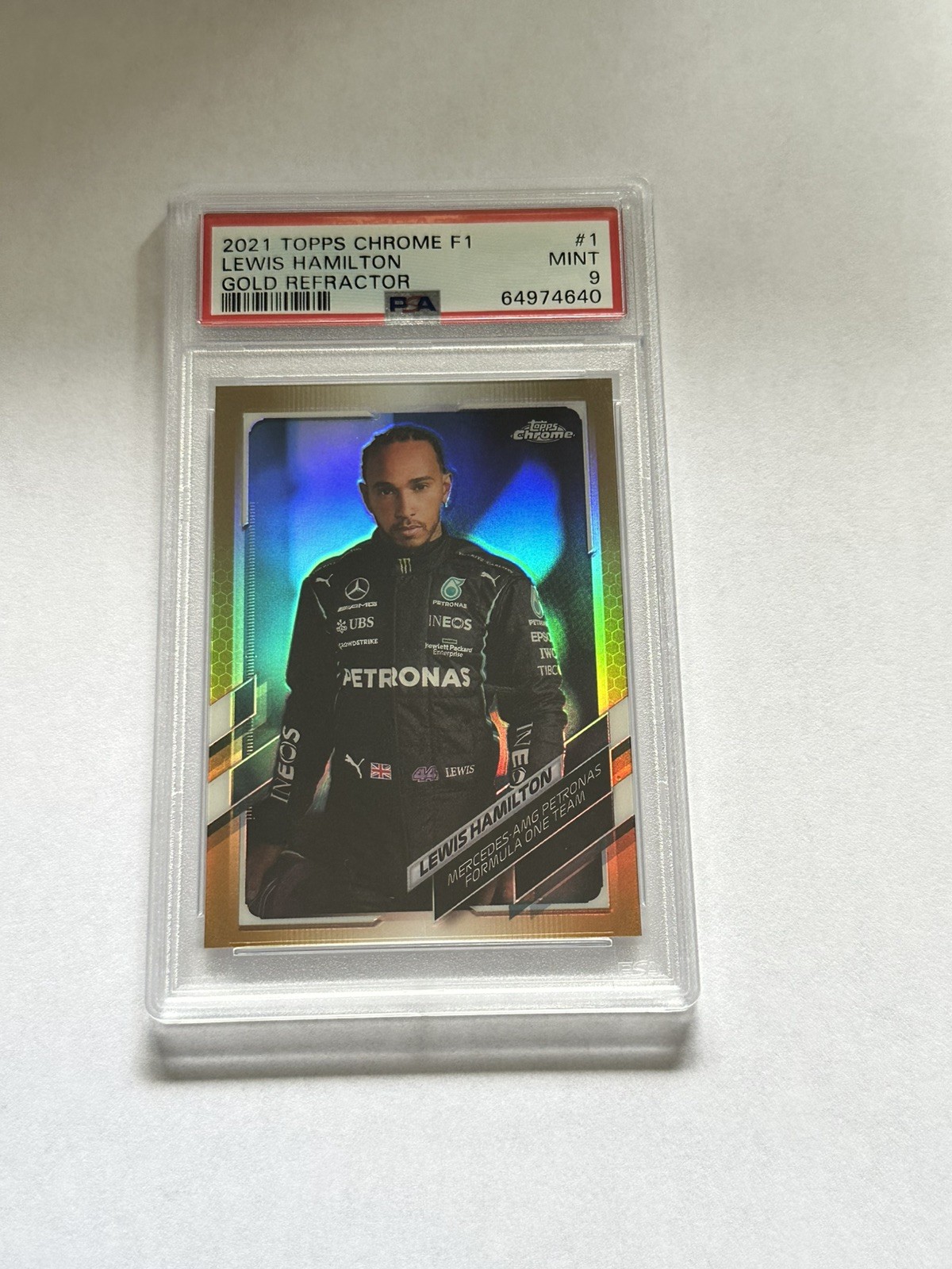 2021 TOPPS CHROME FORMULA 1 GOLD REFRACTOR #1 LEWIS HAMILTON 49/50 PSA 9 view 1