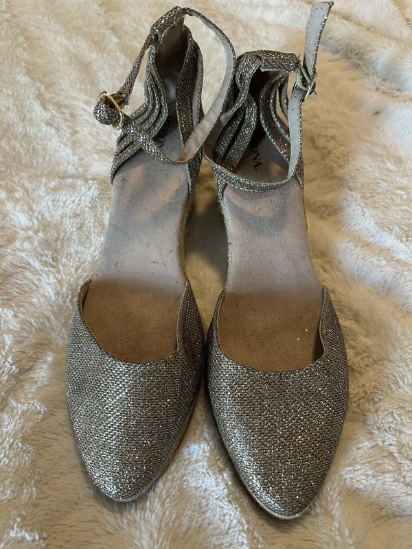 Merona Beige Glitter Ankle Straps Espadrille Wedges Shoes Size 9.5