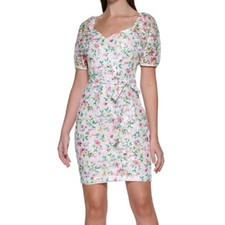 Guess 12 Mini Dress Floral Lace Overlay Puff Sheer Sleeve Cottagecore Romantic