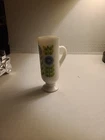 Vintage AVON MILK GLASS DEMITASSE Pedestal Cup Blue Dutch Floral Design 5"