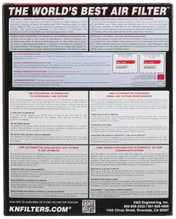 Filtro de aire de motor de alto flujo K&N 33-2399 para Infiniti EX35 G37 QX50 Nissan 370Z Foto 4 de 4