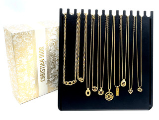 Authentic Christian Dior Set of 10 Gold Plated Necklaces W/Box LI010085