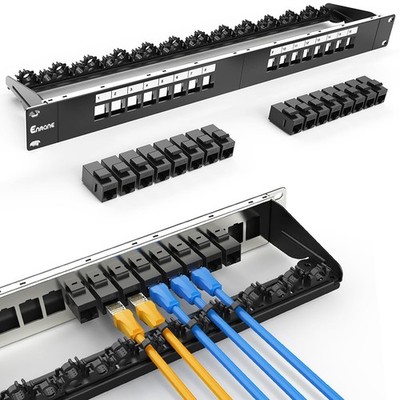 16 Port Patch Panel Cat 6 Keystone RJ45 UTP 1U Rackmount Cable Management