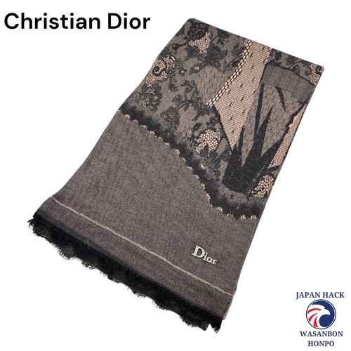 Auth Christian Dior Unused Lace Pattern Stole Scarf Wool Cashmere Brown Italy FS