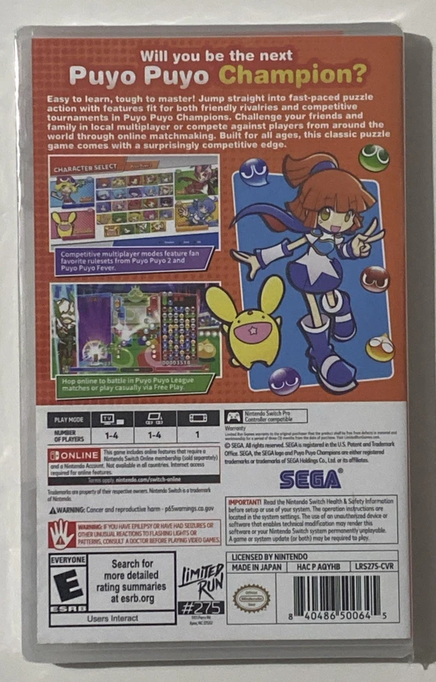 Puyo Puyo Champions- Limited Run Games #275 (Nintendo Switch) BRAND NEW & SEALED - Image 2 of 2